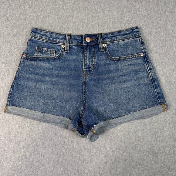 Wild Fable Denim Shorts Blue Womens Size 4 High-Rise Rolled Cuffed Relaxed Fit - Picture 1 of 8